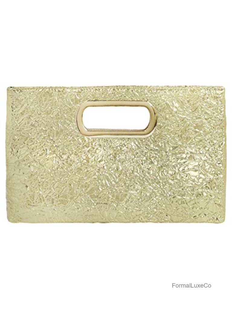Metallic Crushed Top Handle Clutch With Detachable Chain